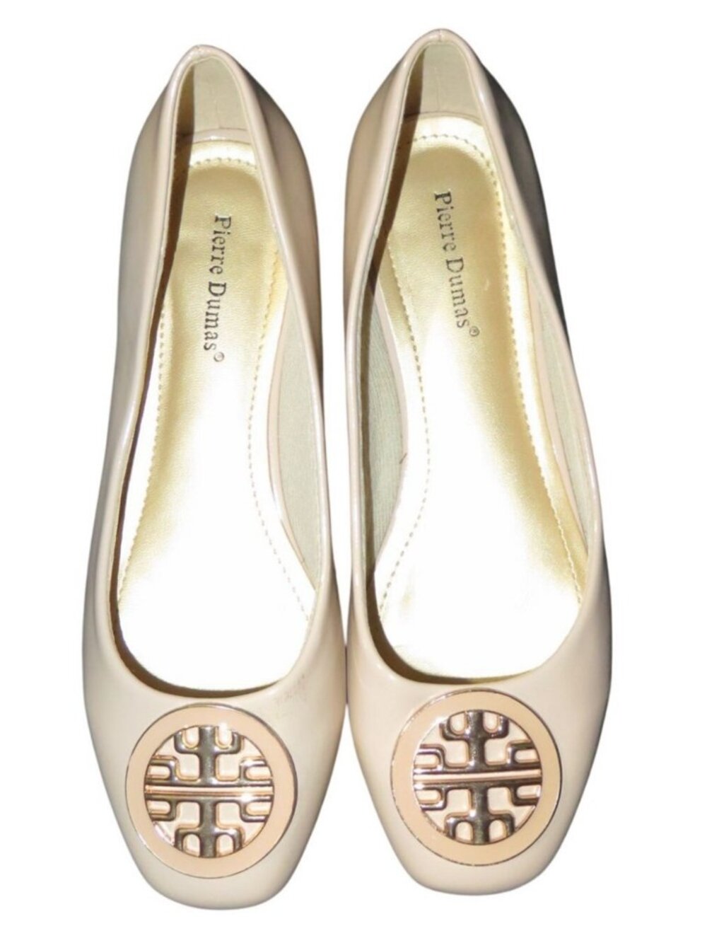 Pierre Dumas Tan Italian Leather Gold Medallion Ballet Flats size 7